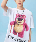 玩具总动员系列白色印花T恤男草莓熊短袖